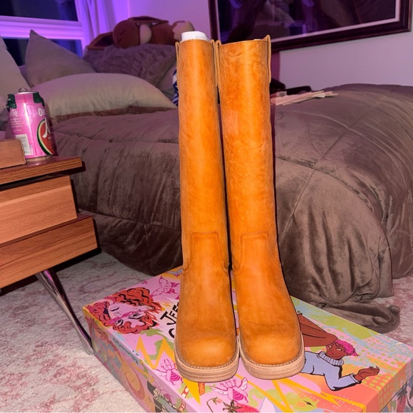 JEFFREY CAMPBELL Reflect-Hi Frye Campus Camel Brown Knee-High Leather Boots 8 - Picture 5 of 13